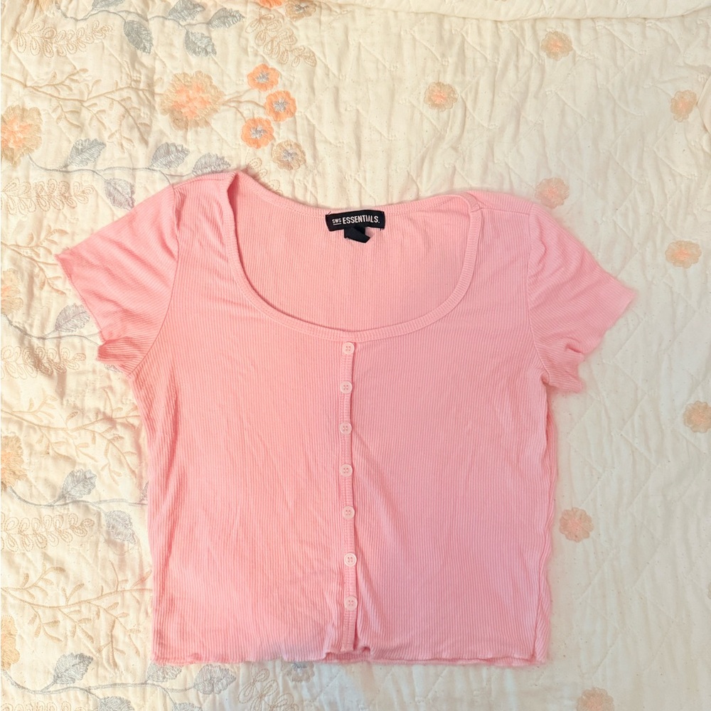 Essentials Soft Pink Buttoned Crop Top